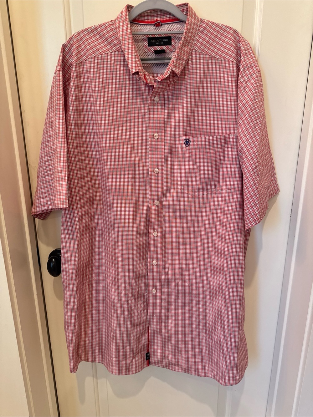 Ariat Pro Series Duke Shirt Men’s XXL Tall Red Plaid Short Sleeve Button Up